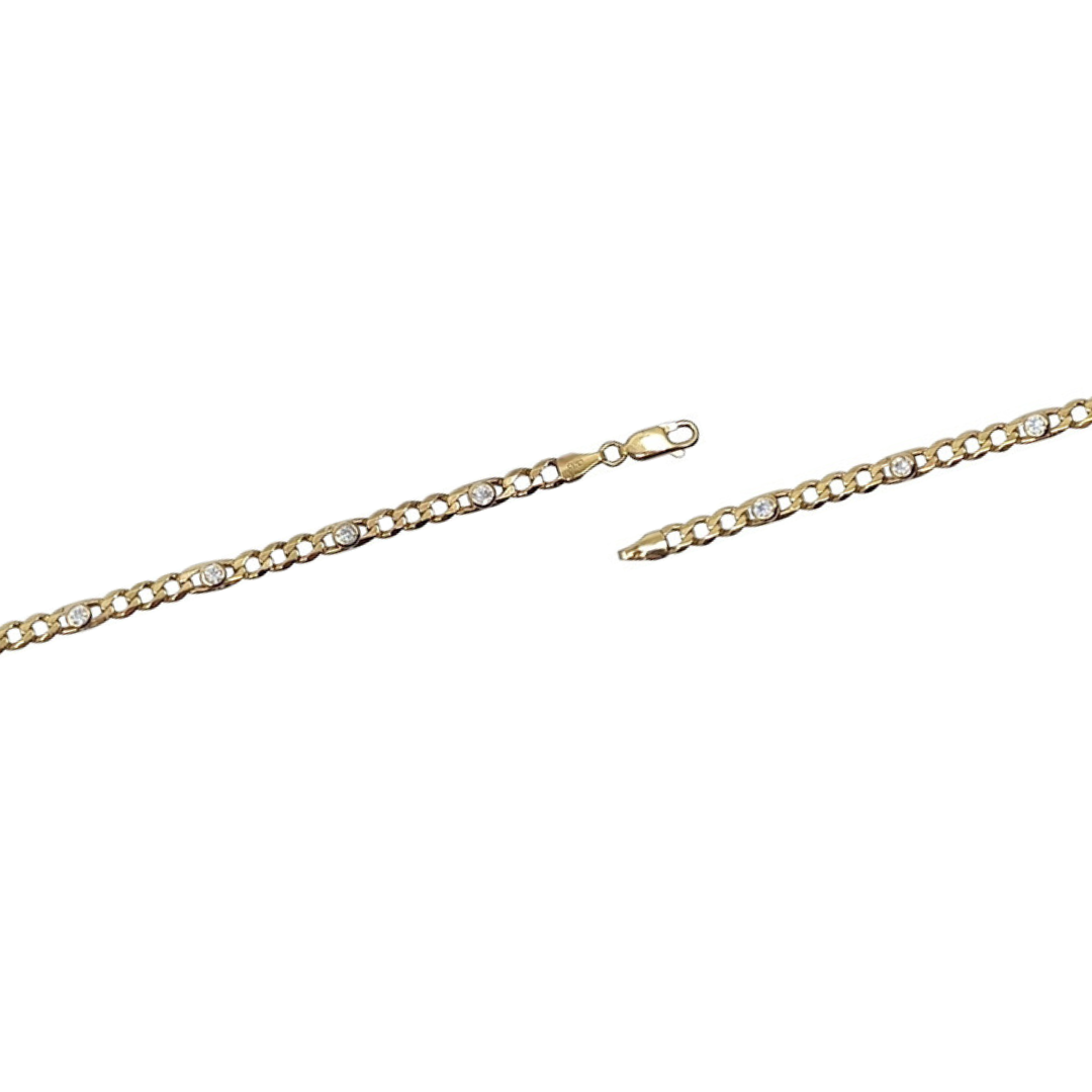 9ct Yellow Gold Cubic Zirconia Station Curb Bracelet 7.75"