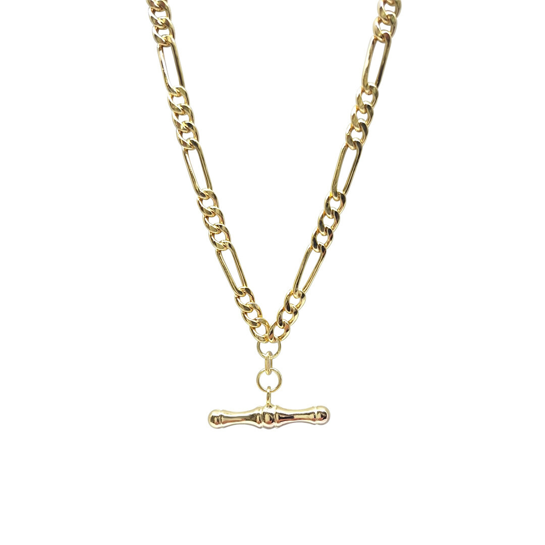 9ct Yellow Gold Hollow Figaro Chain with T-bar 20"