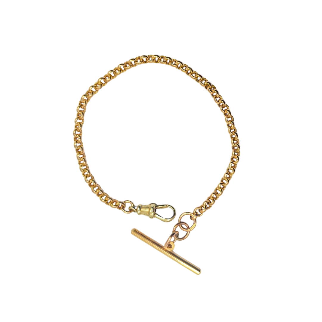 9ct Yellow Gold Belcher Bracelet With T-Bar 7.25"