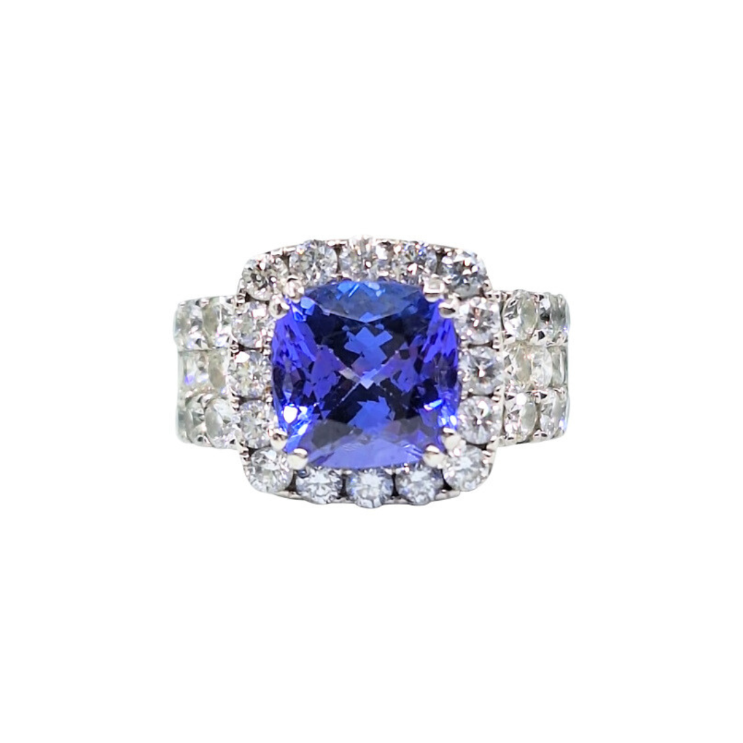 18ct White Gold Tanzanite & Diamond Cluster Ring