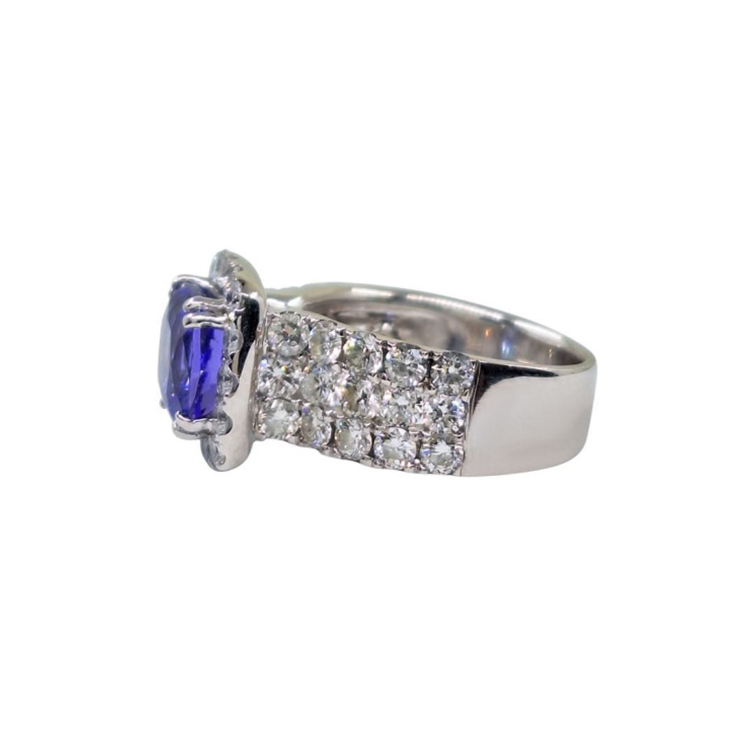 18ct White Gold Tanzanite & Diamond Cluster Ring