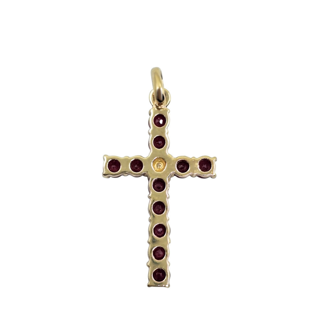 9ct Yellow Gold Ruby & Diamond Cross Pendant