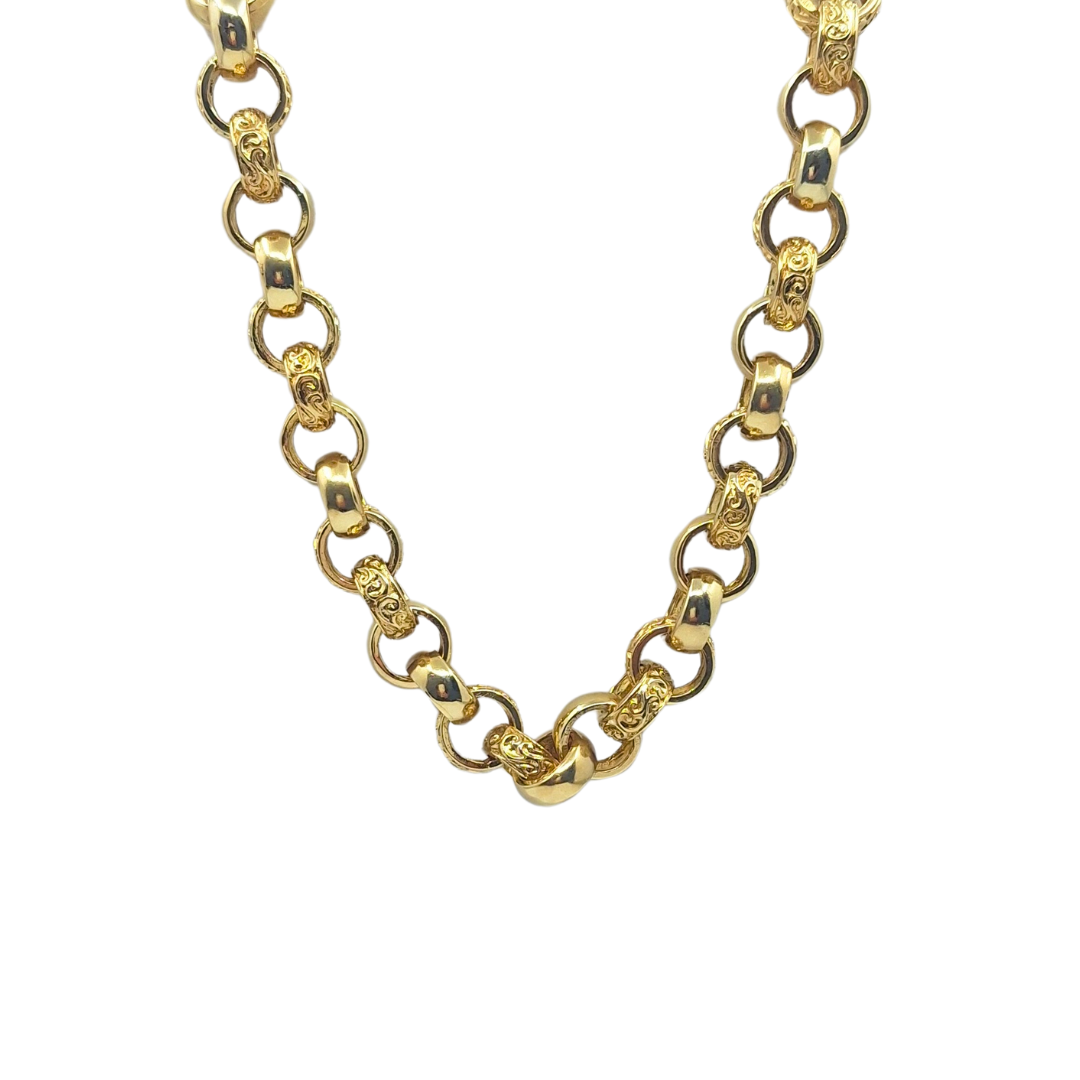 9ct Yellow Gold Pattern & Plain Belcher Chain 24"