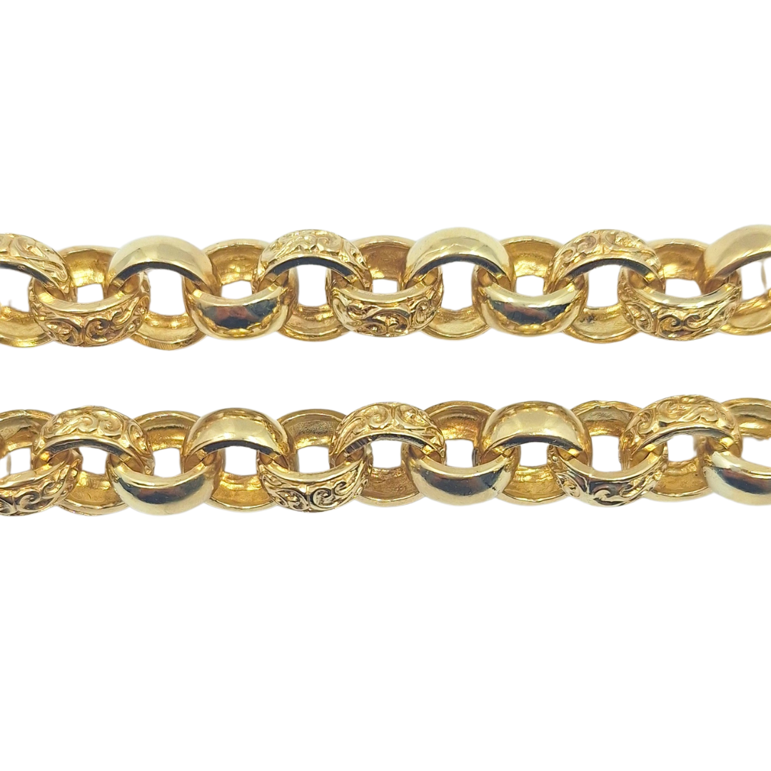 9ct Yellow Gold Pattern & Plain Belcher Chain 24"