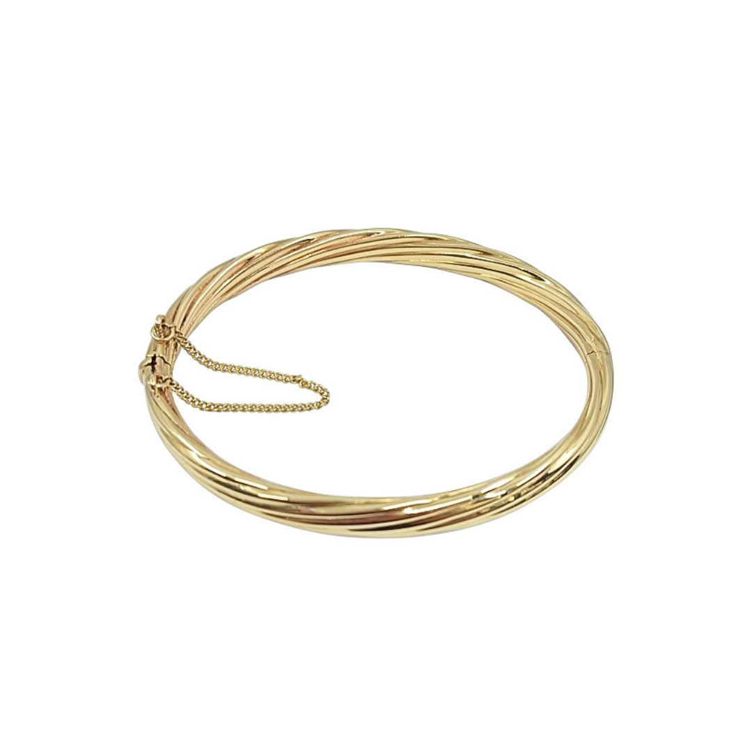 14ct Yellow Gold Twist Hinged Bangle