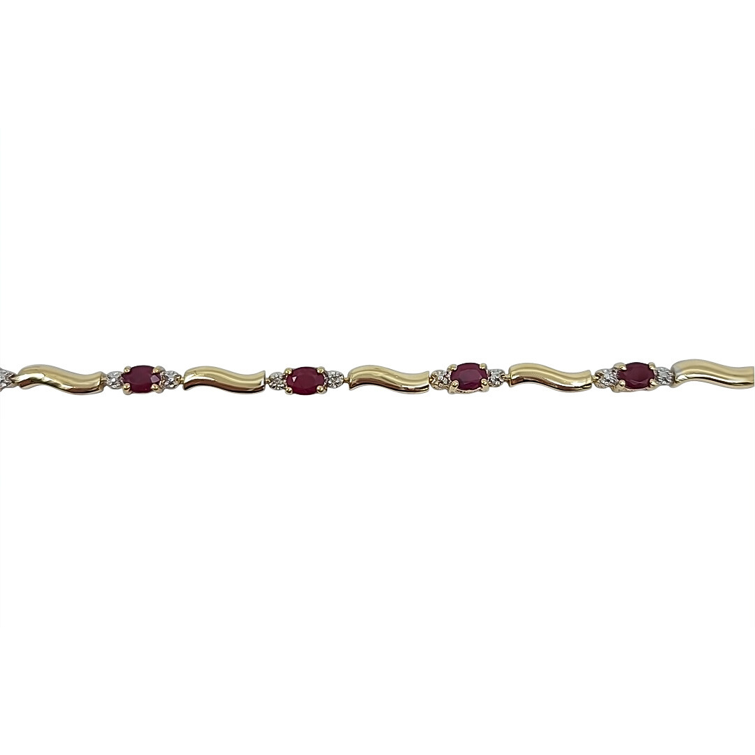 14ct Yellow Gold Ruby & Diamond Bracelet 7"
