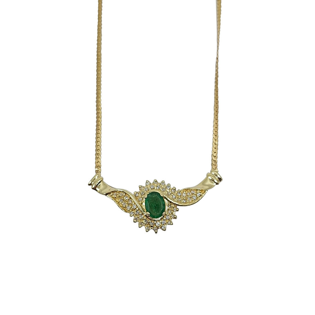 14ct Yellow Gold Emerald & Diamond Necklace