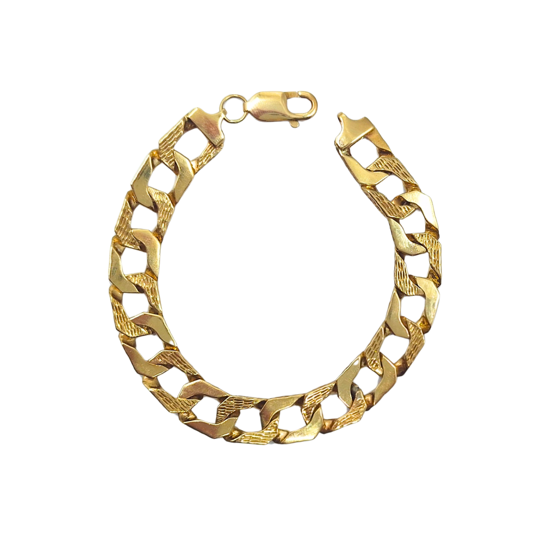 9ct Yellow Gold Patterned Curb Bracelet 8.2"