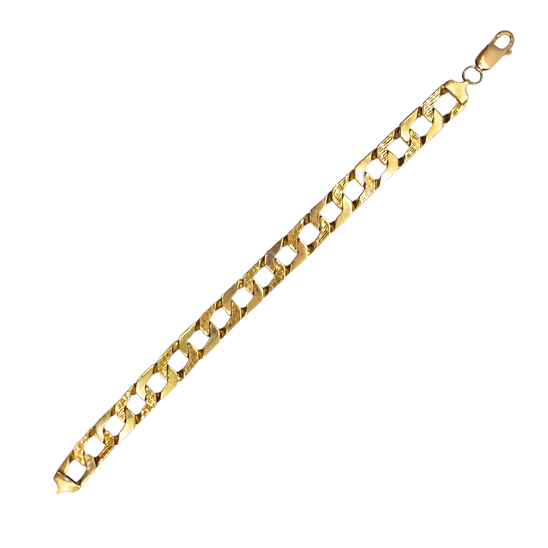 9ct Yellow Gold Patterned Curb Bracelet 8.2"