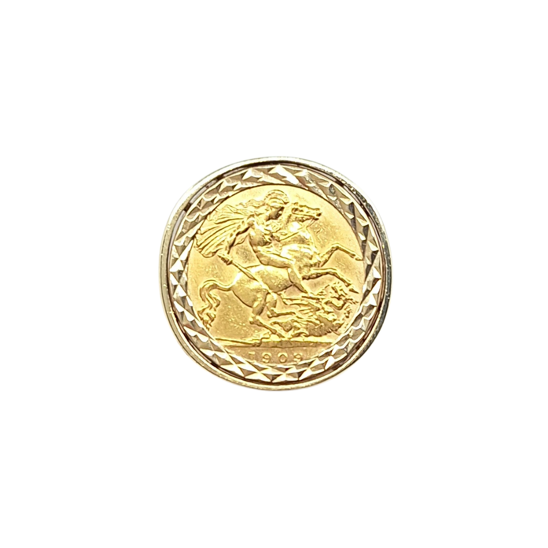 9ct/22ct Yellow Gold Half Sovereign Ring 1909