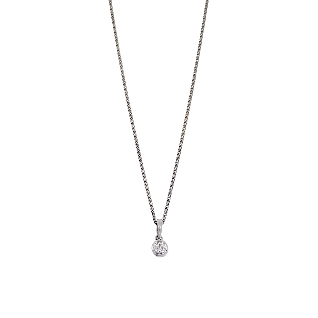 18ct White Gold Diamond Solitaire Rub Over Pendant 0.65ct