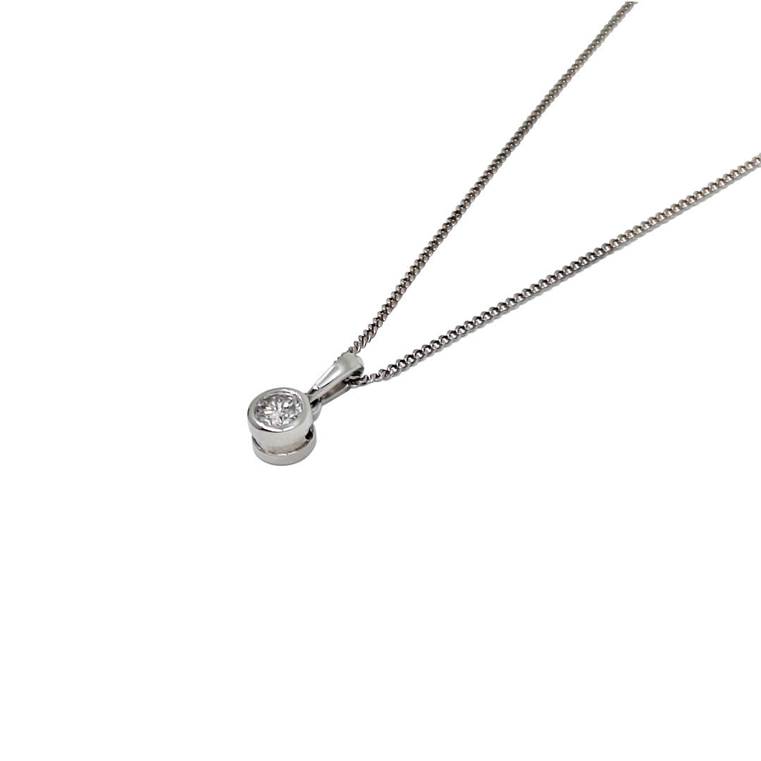 18ct White Gold Diamond Solitaire Rub Over Pendant 0.65ct