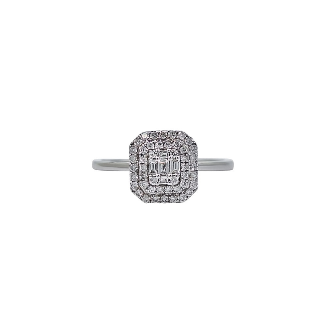 9ct White Gold Baguette & Round Diamond Halo Ring 0.36ct