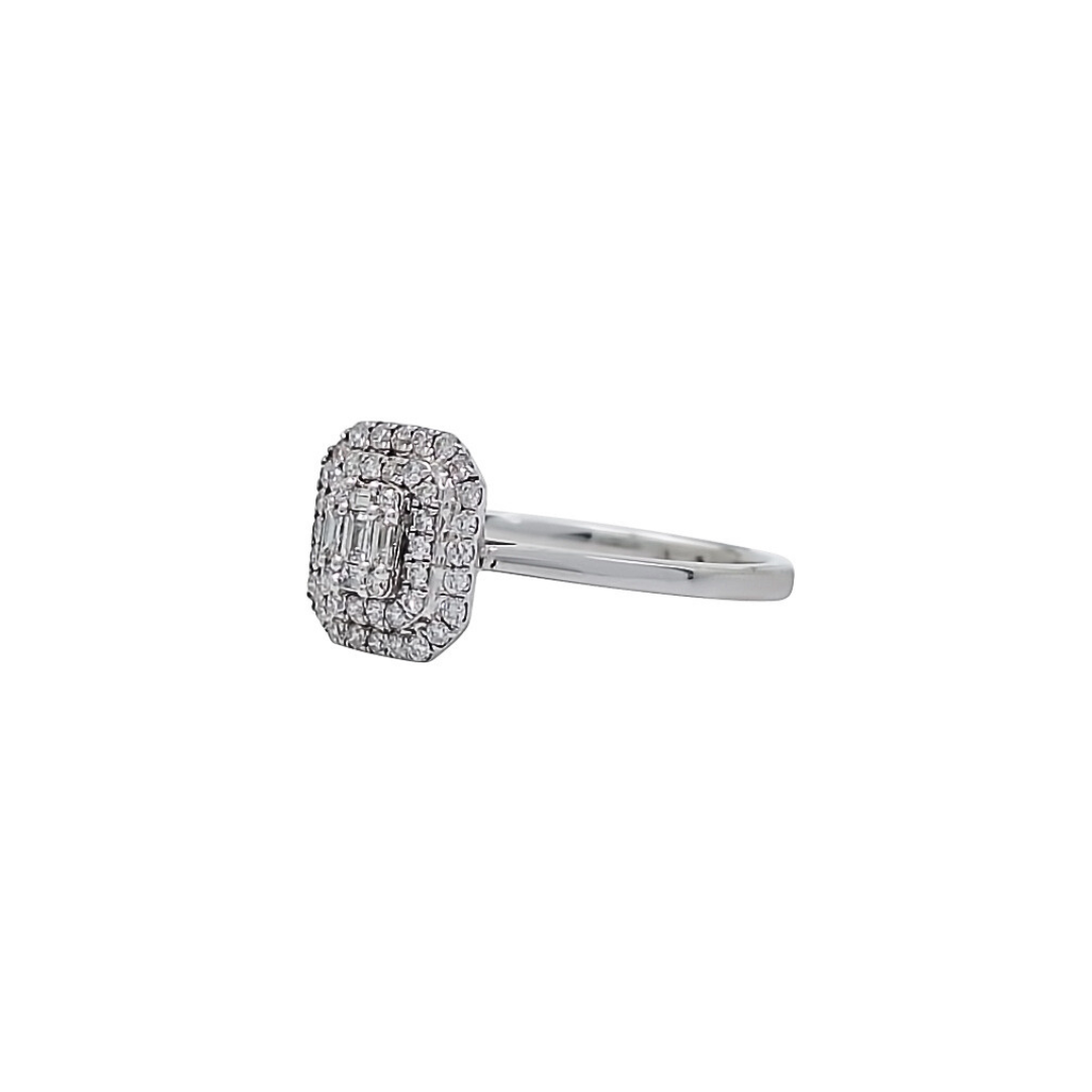 9ct White Gold Baguette & Round Diamond Halo Ring 0.36ct