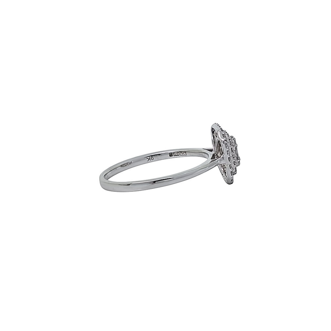 9ct White Gold Baguette & Round Diamond Halo Ring 0.36ct