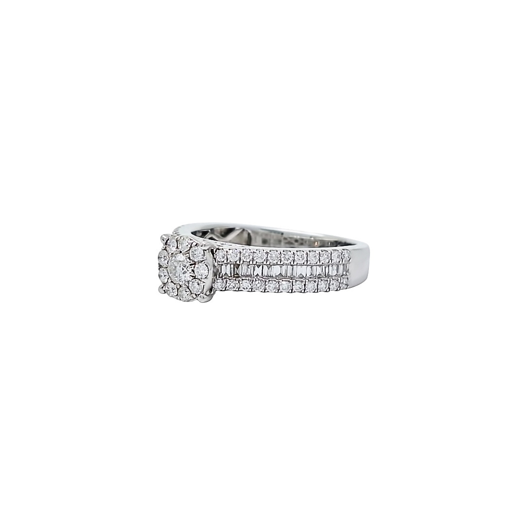 9ct White Gold Baguette & Round Diamond Ring 0.68ct