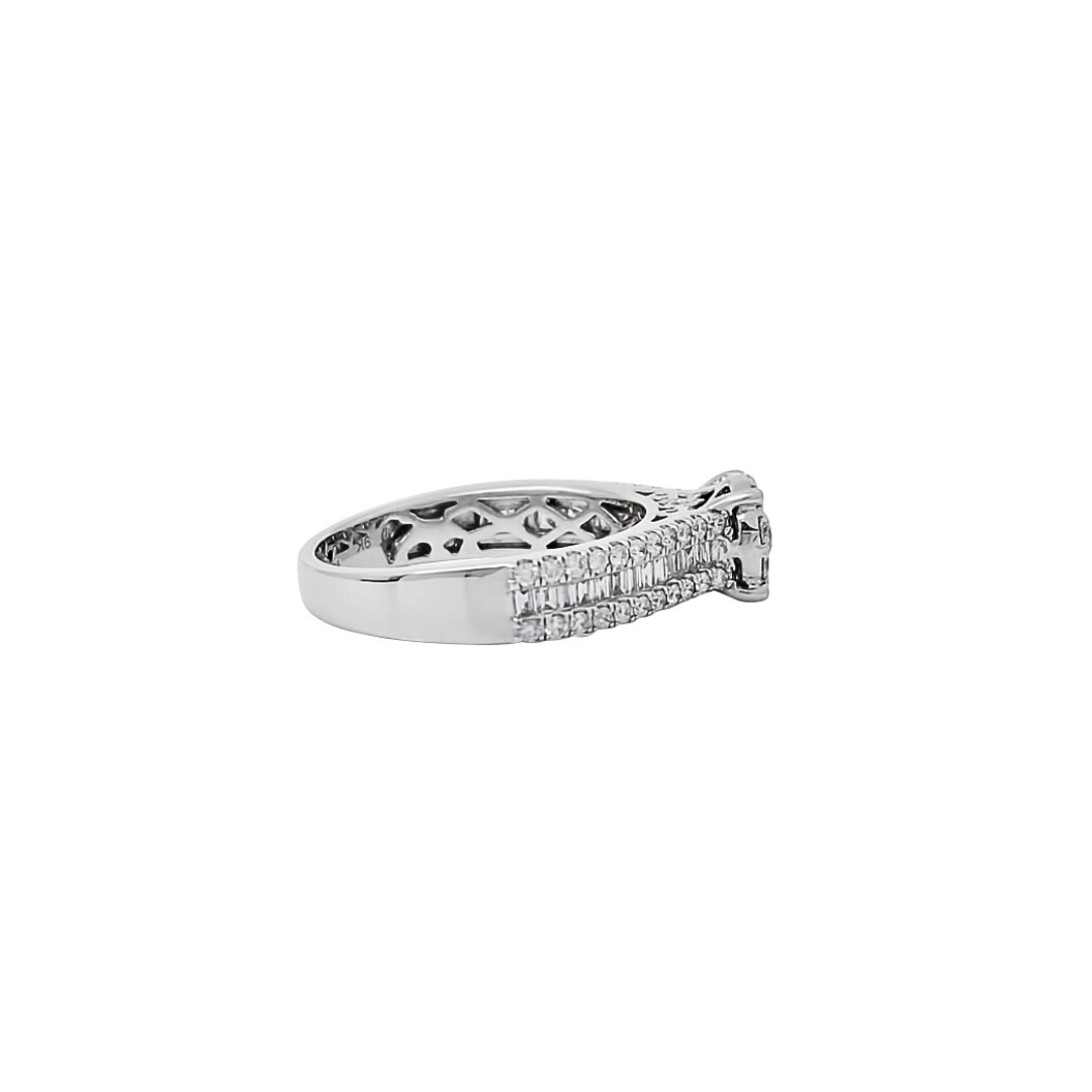 9ct White Gold Baguette & Round Diamond Ring 0.68ct
