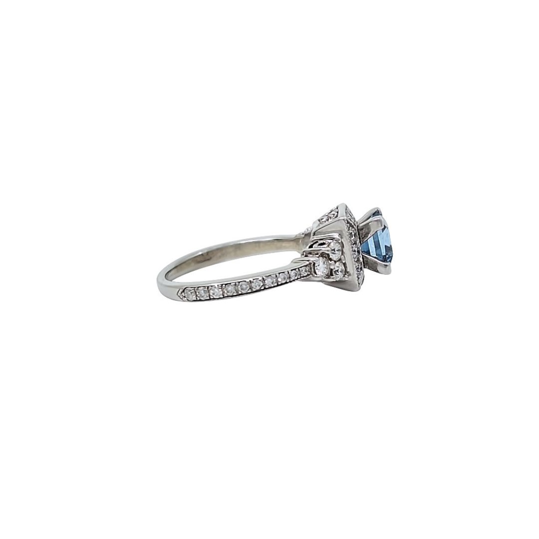 14ct White Gold Blue Topaz & Diamond Ring
