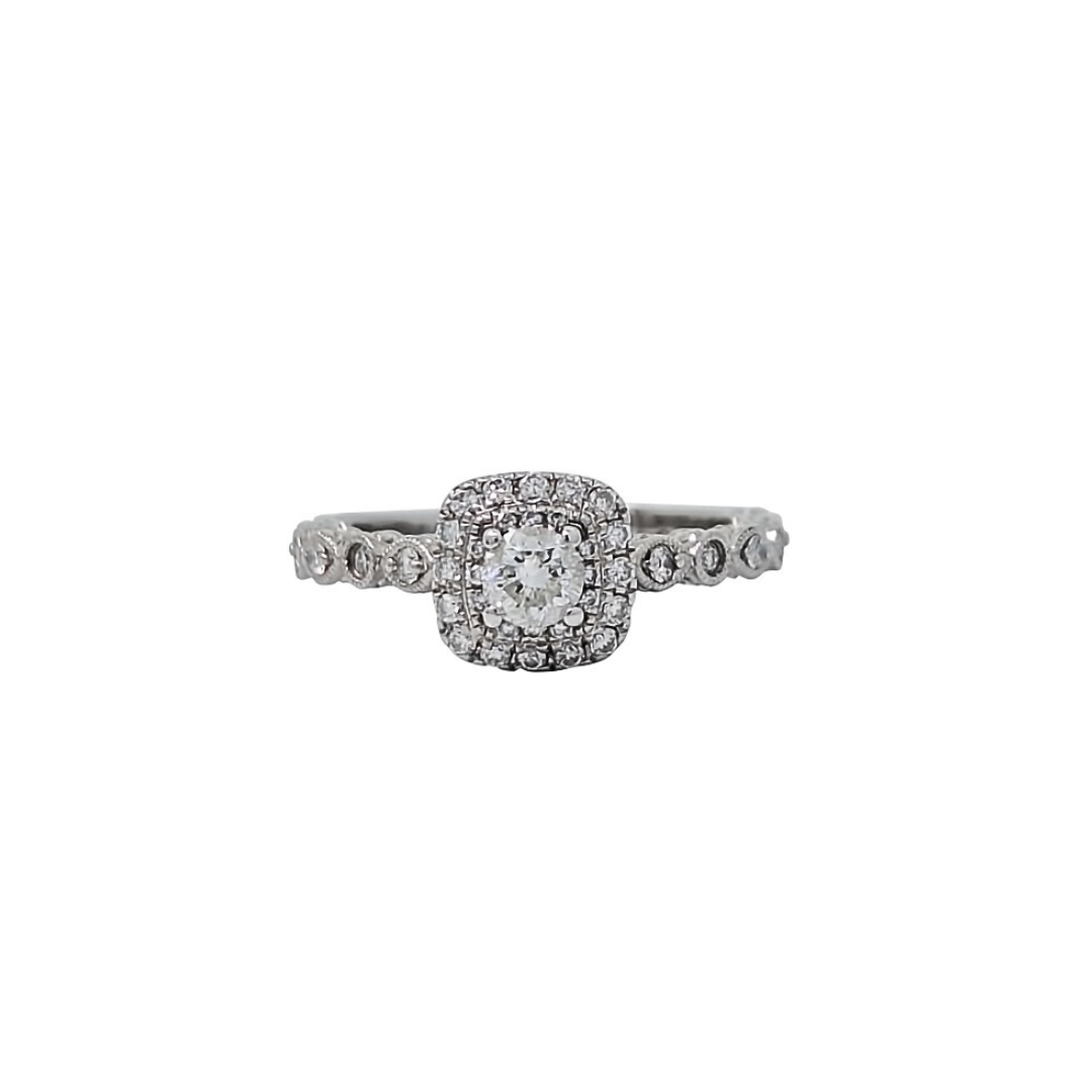 14ct White Gold Diamond Halo Cluster Ring 0.60ct