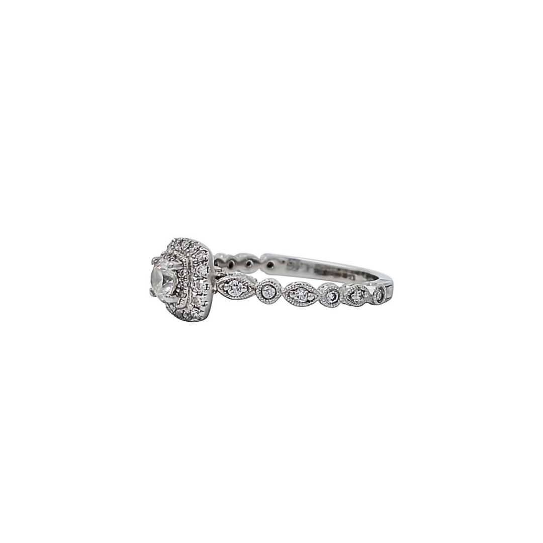 14ct White Gold Diamond Halo Cluster Ring 0.60ct