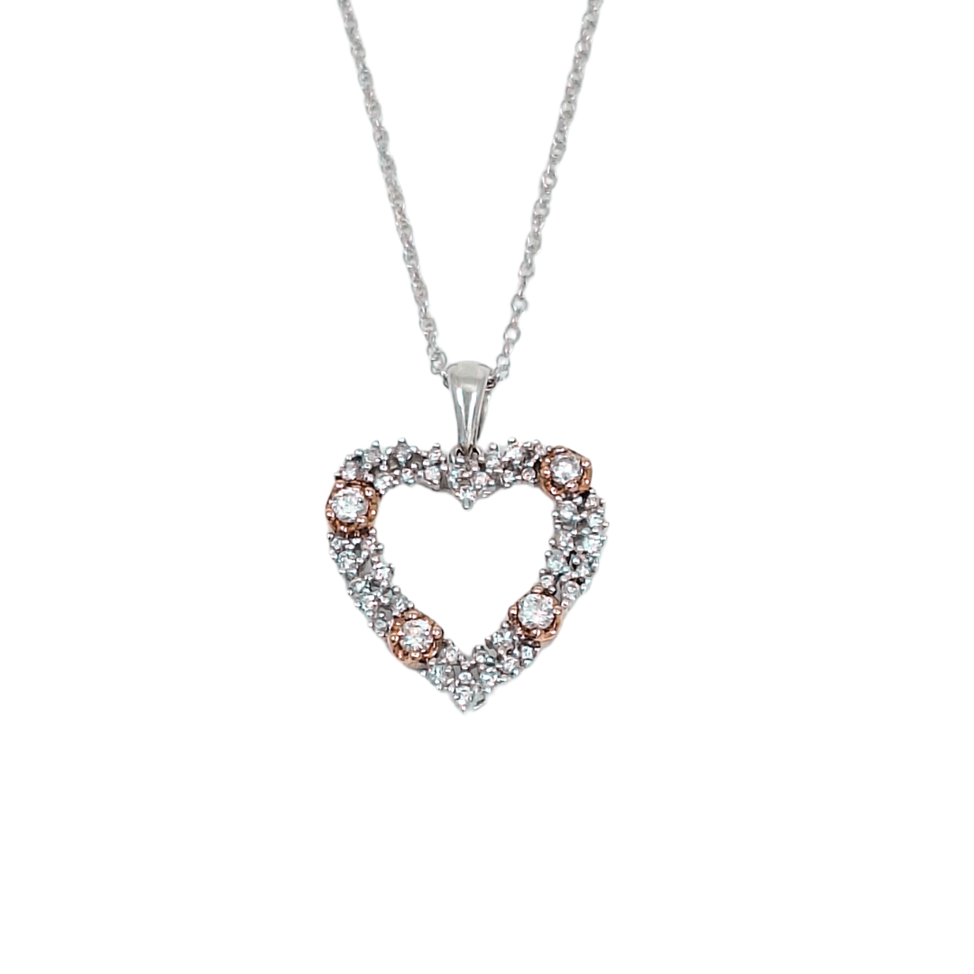 10ct White & Rose Gold Diamond Heart Pendant