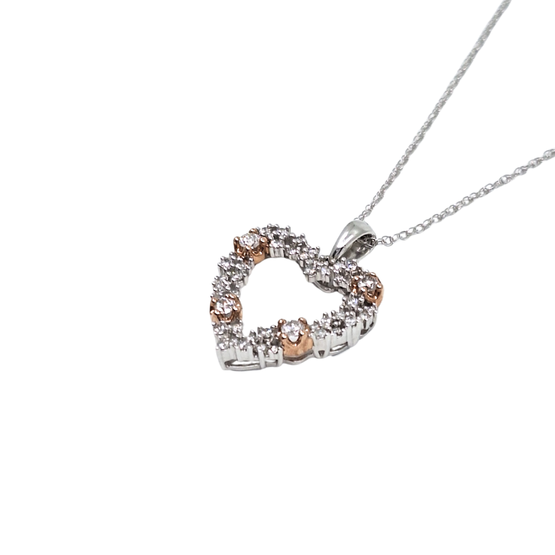10ct White & Rose Gold Diamond Heart Pendant