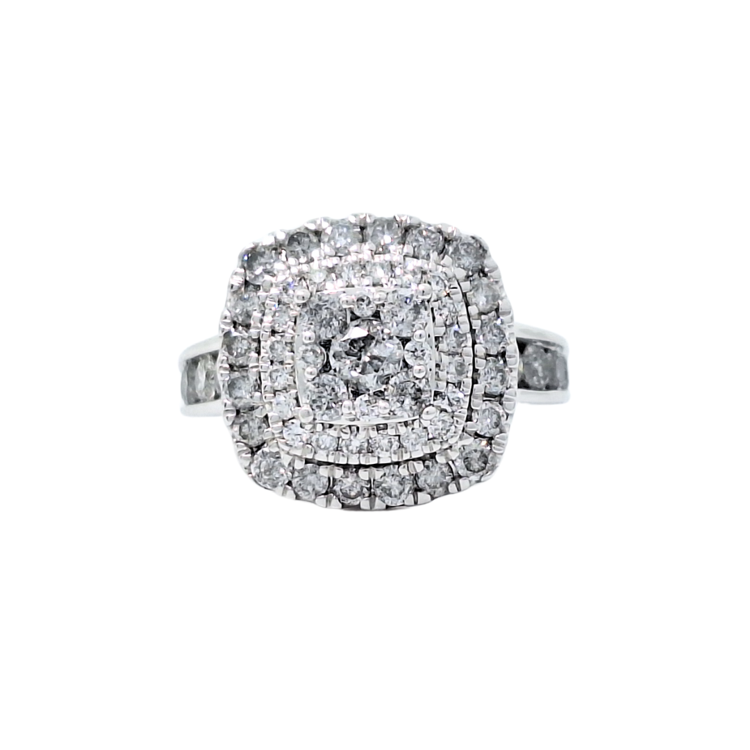 14ct White Gold Diamond Cluster Halo Ring 2ct