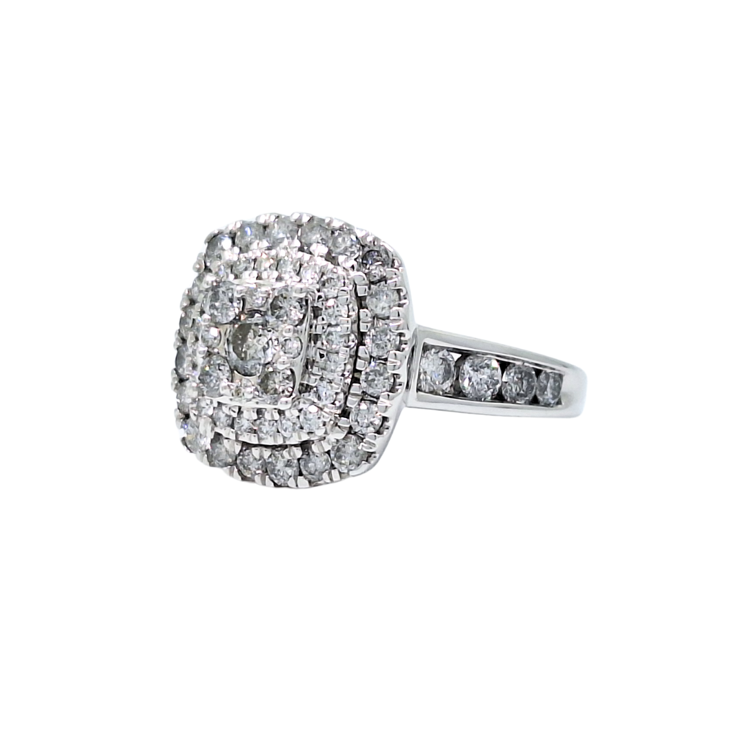 14ct White Gold Diamond Cluster Halo Ring 2ct