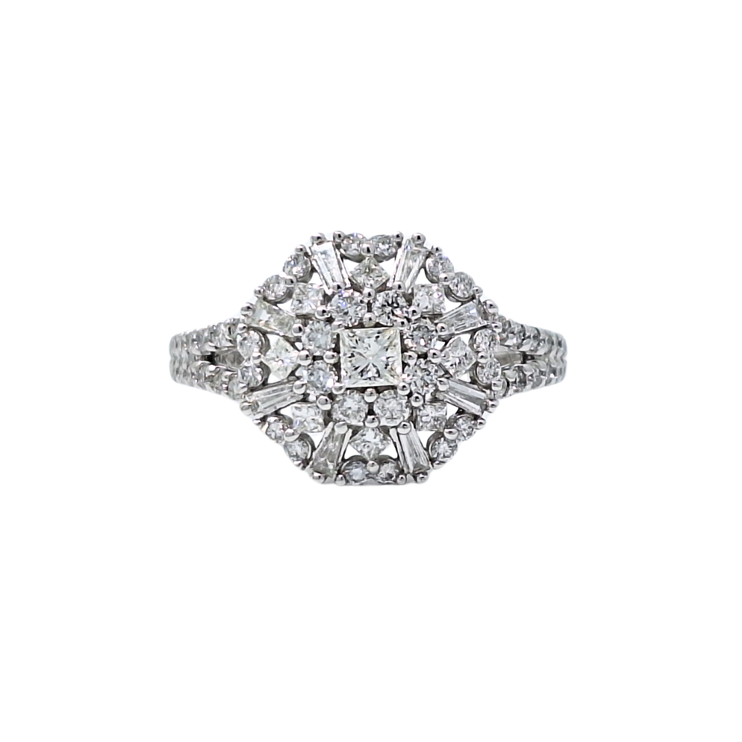 10ct White Gold Diamond Cluster Ring 1ct