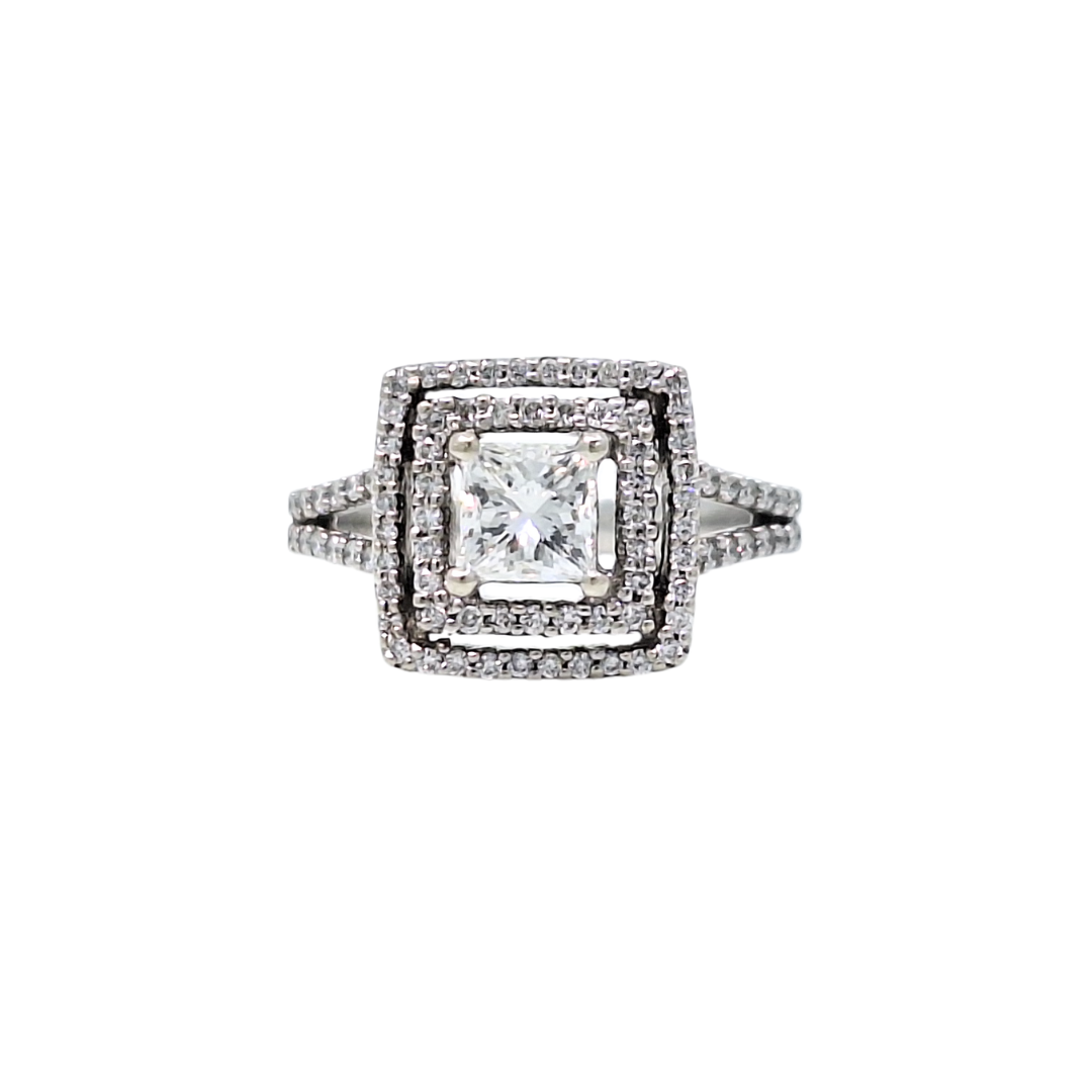 14ct White Gold Diamond Halo Princess Cut Ring 1.72ct
