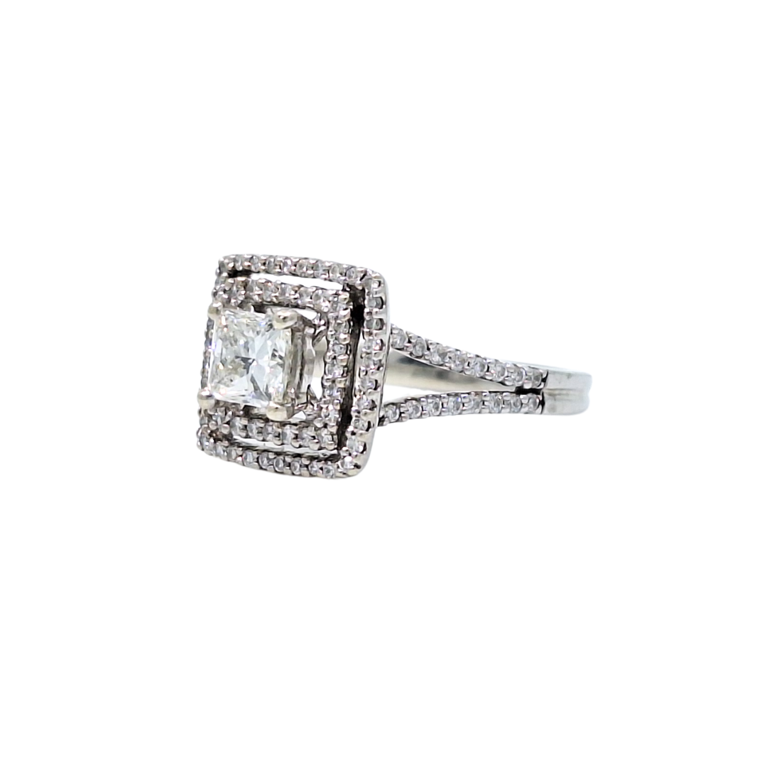 14ct White Gold Diamond Halo Princess Cut Ring 1.72ct