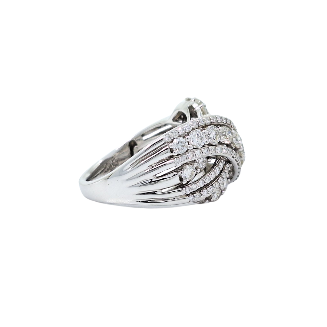 14ct White Gold Diamond Cluster Wave Band Ring 2ct