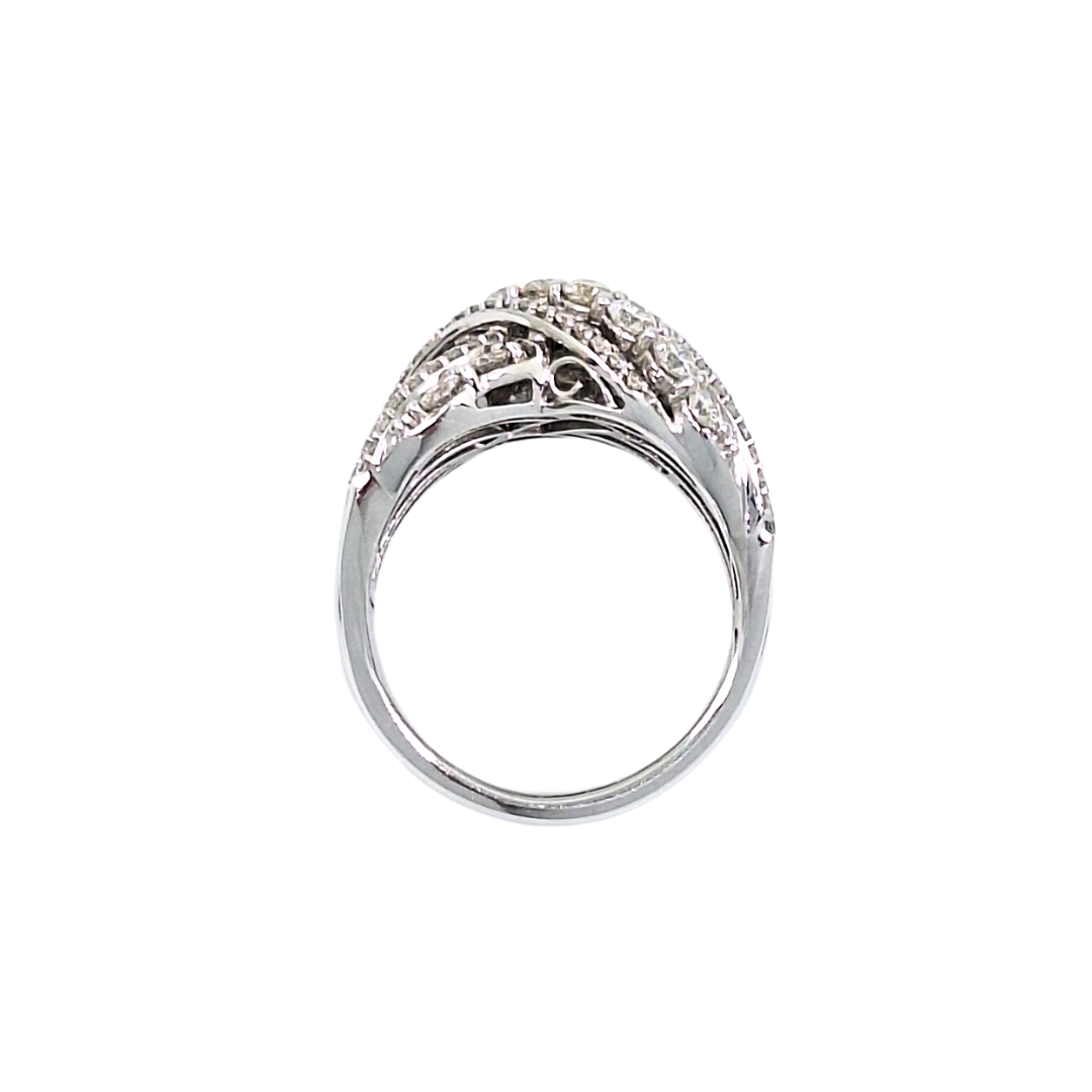 14ct White Gold Diamond Cluster Wave Band Ring 2ct