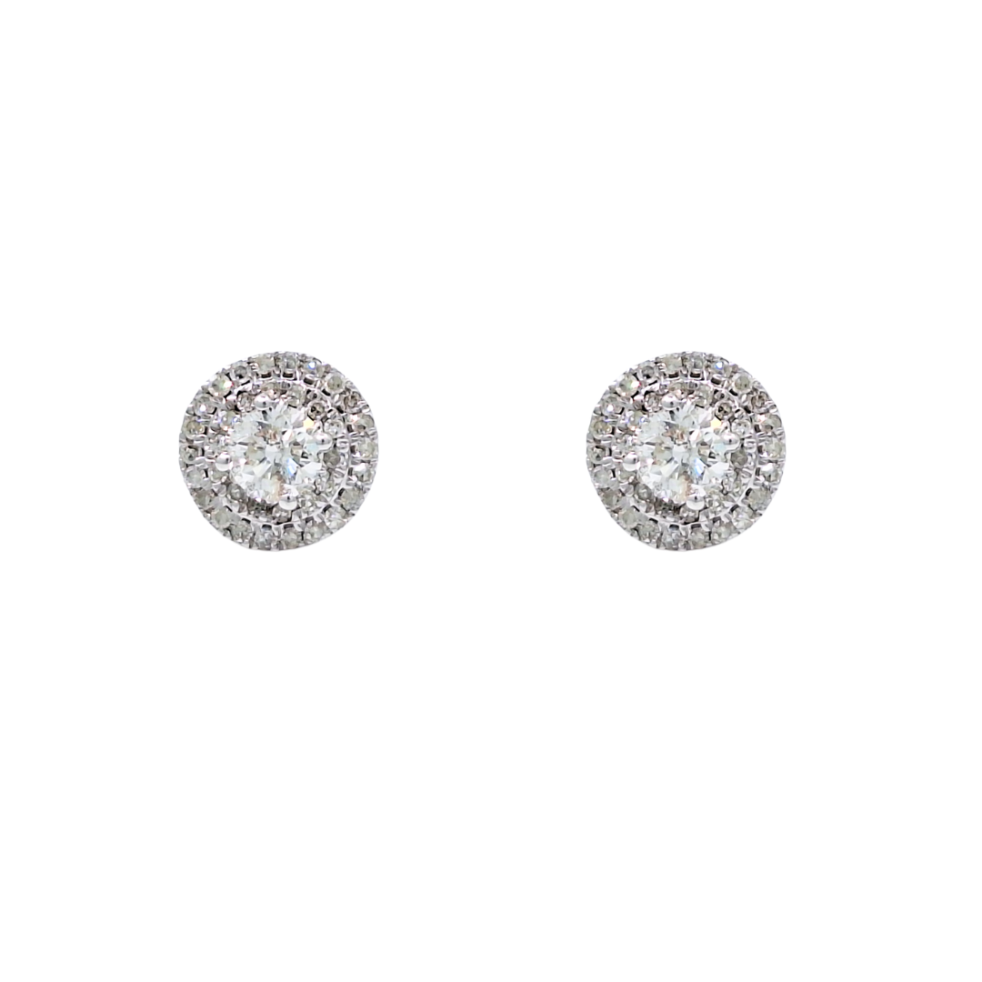 14ct White Gold Diamond Halo Stud Earrings 1ct