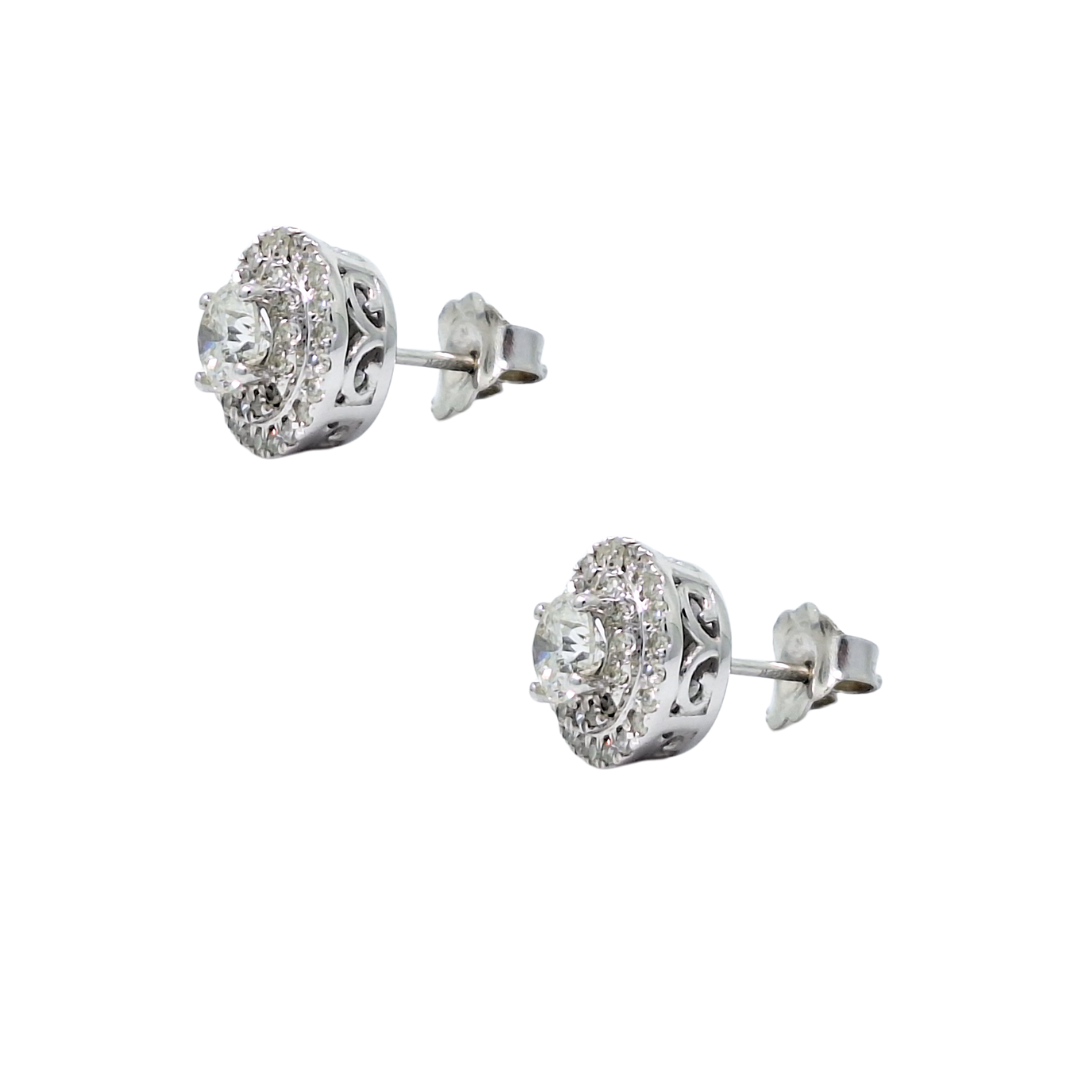 14ct White Gold Diamond Halo Stud Earrings 1ct