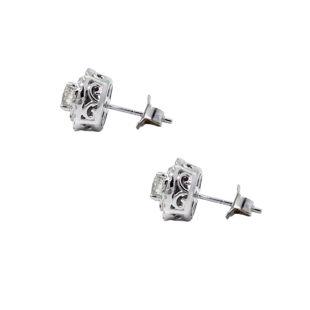 14ct White Gold Diamond Halo Stud Earrings 1ct