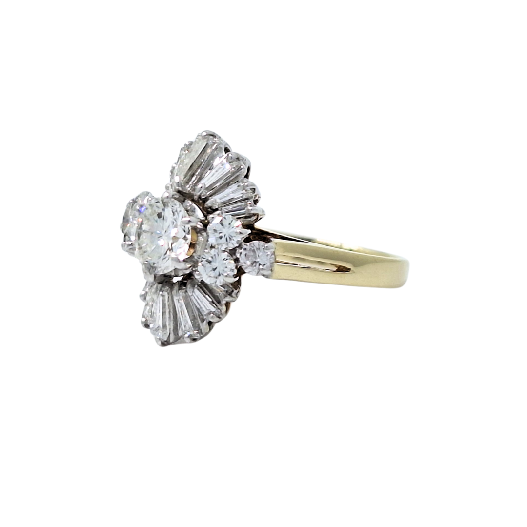 14ct Yellow Gold Baguette & Round Diamond Cluster Ring 2.59ct