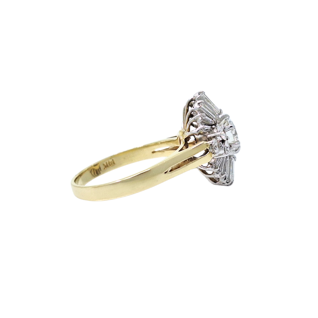 14ct Yellow Gold Baguette & Round Diamond Cluster Ring 2.59ct