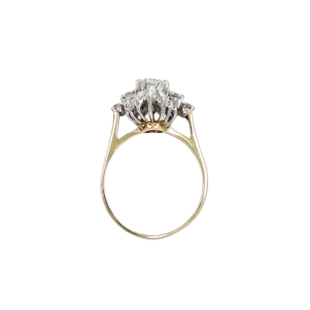 14ct Yellow Gold Baguette & Round Diamond Cluster Ring 2.59ct