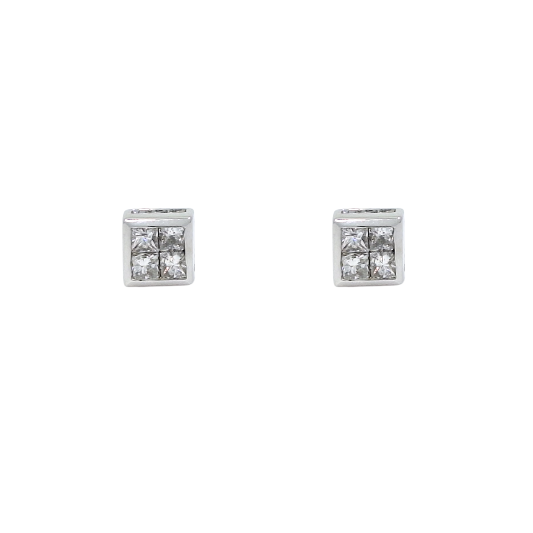 10ct White Gold Diamond Tile Set Stud Earrings 0.50ct