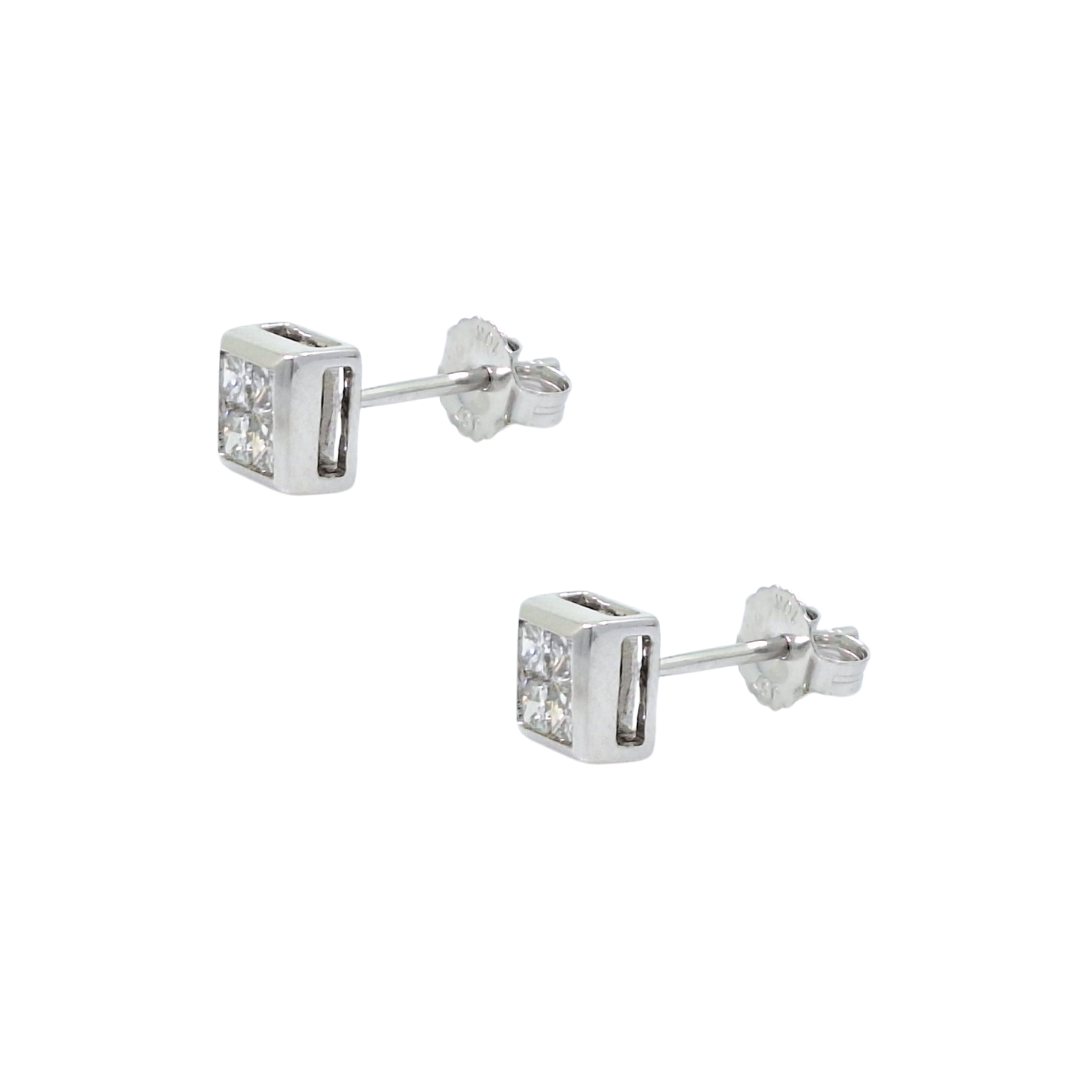 10ct White Gold Diamond Tile Set Stud Earrings 0.50ct