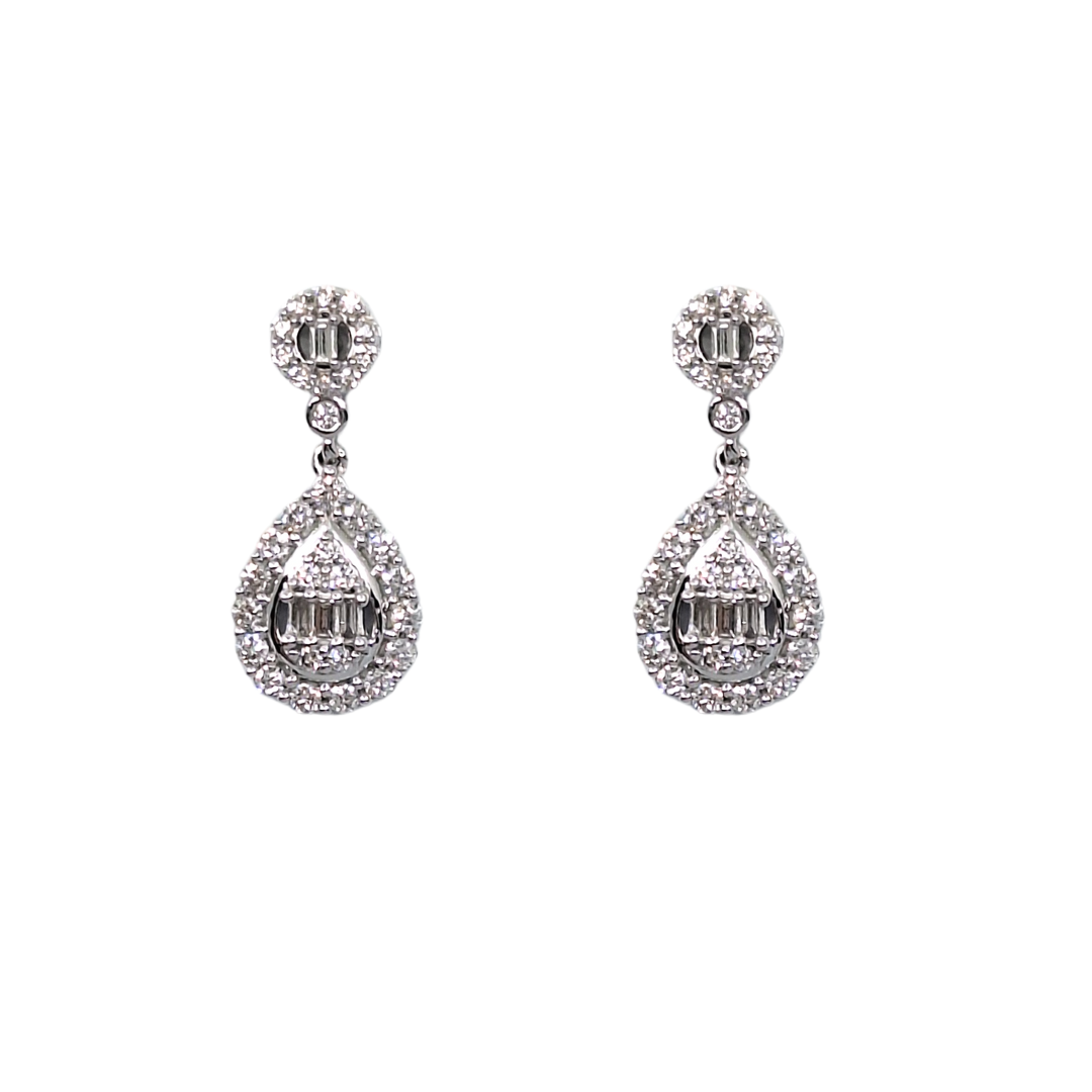 9ct White Gold Diamond Drop Earrings 1ct