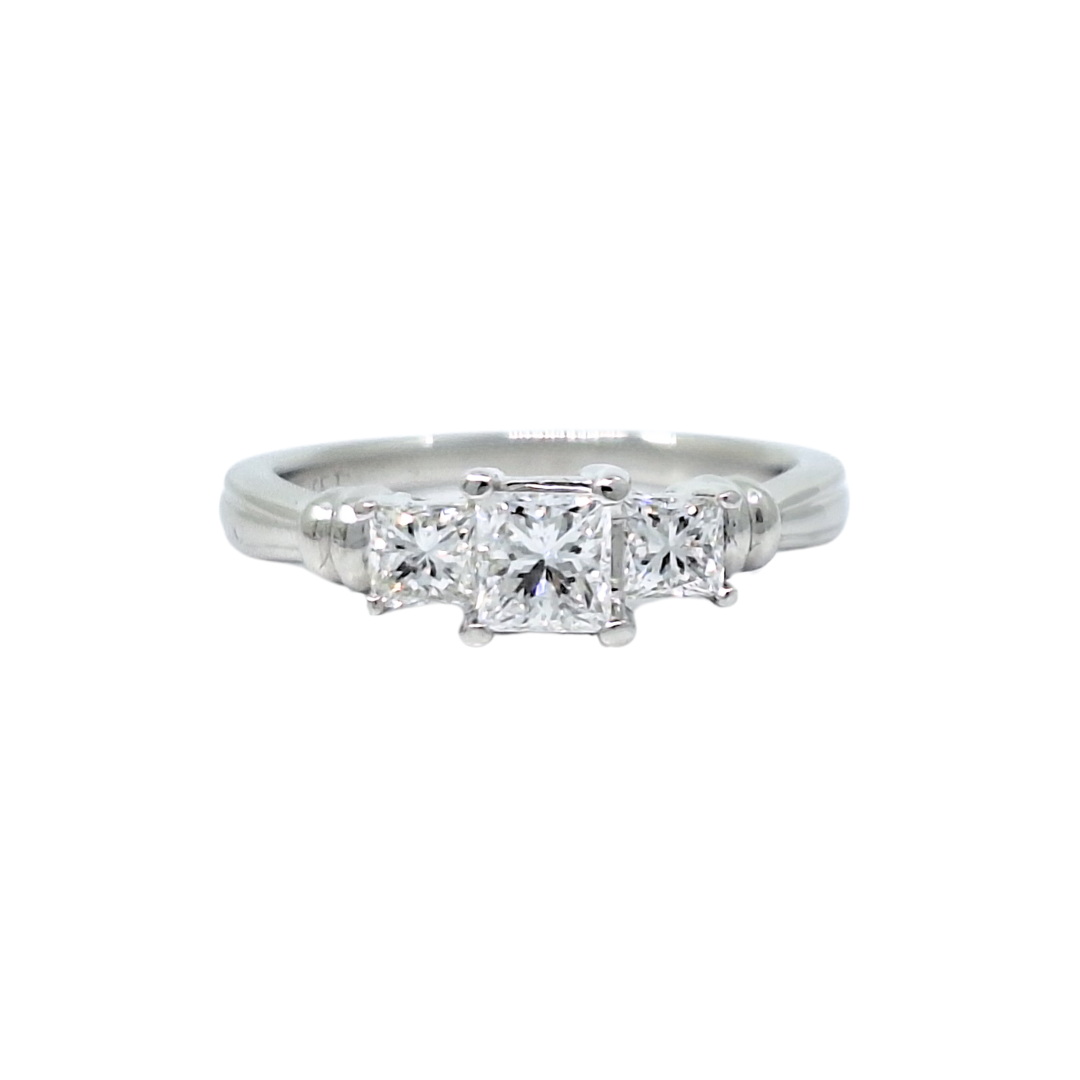 Platinum Three Stone Diamond Princess Cut Ring 1.06ct