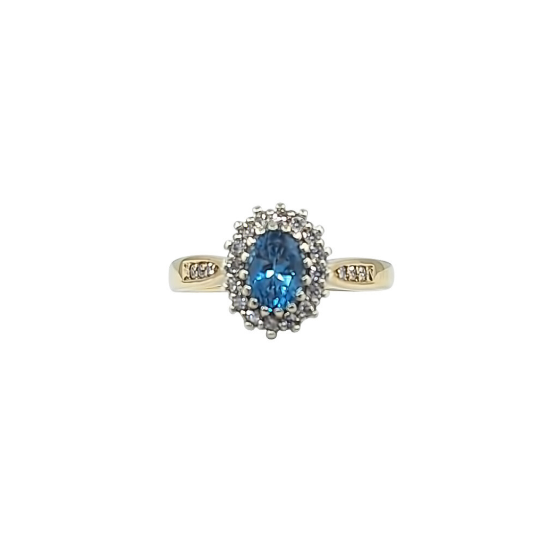 9ct Yellow Gold Blue Topaz & Diamond Ring