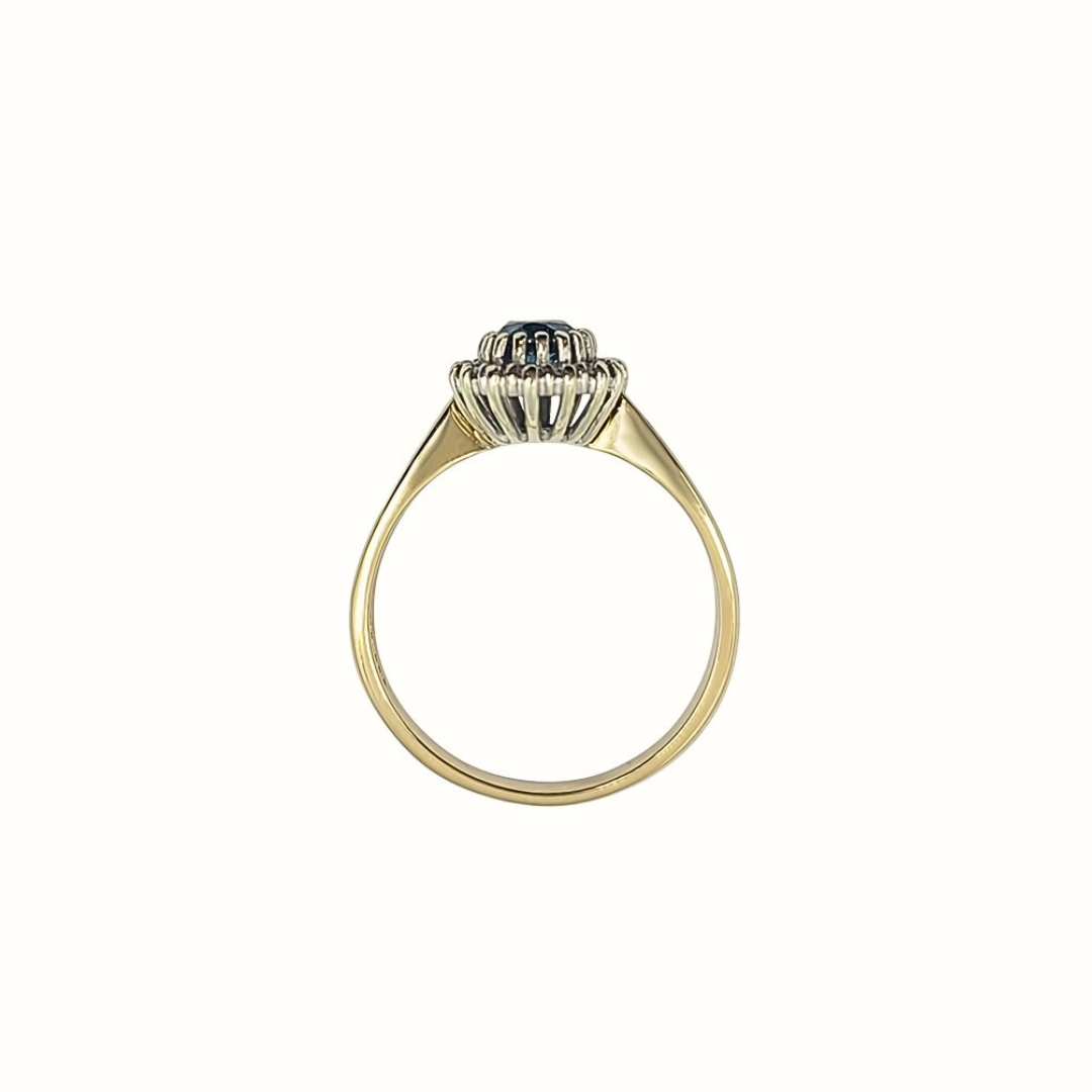 9ct Yellow Gold Blue Topaz & Diamond Ring