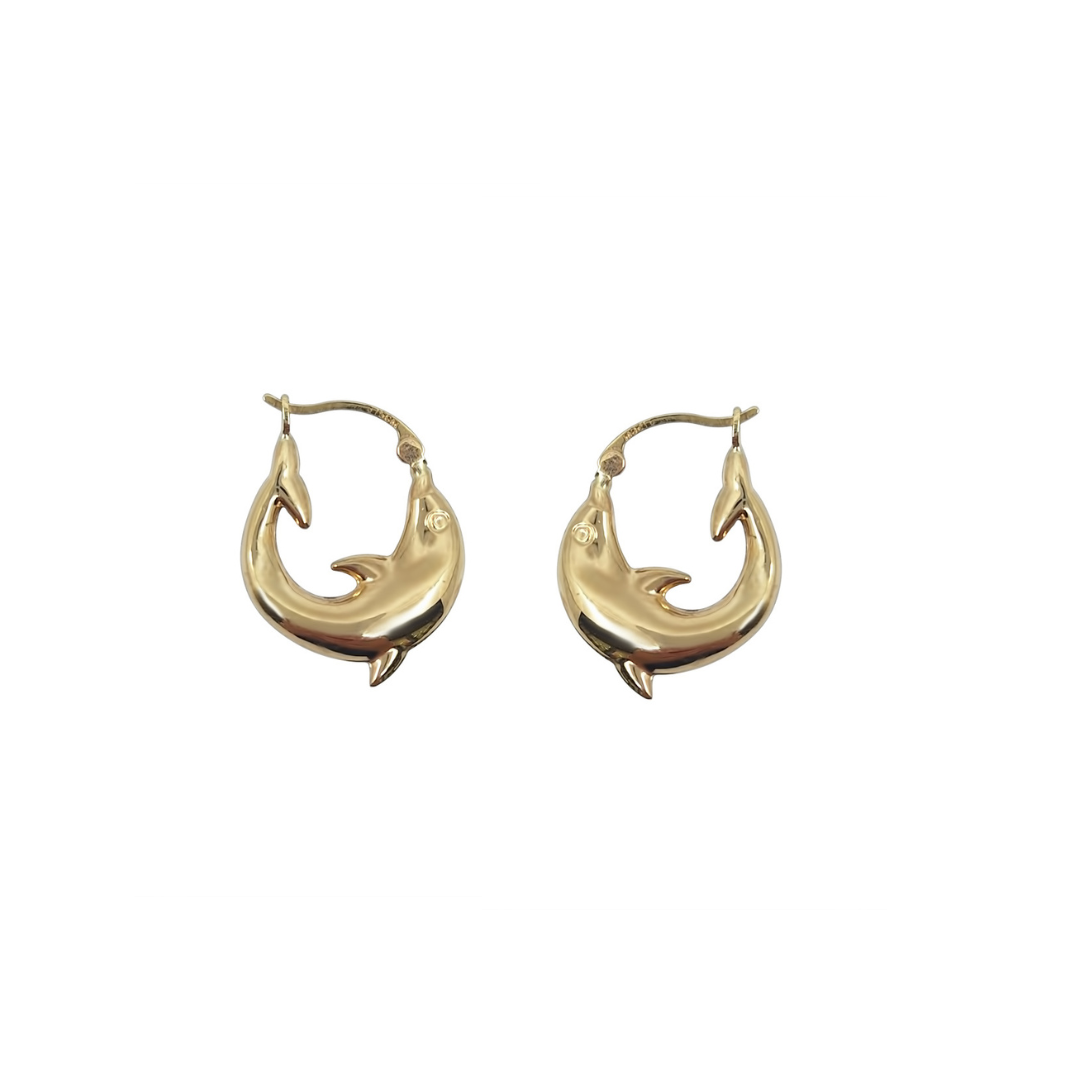 9ct Yellow Gold Dolphin Creole Earrings