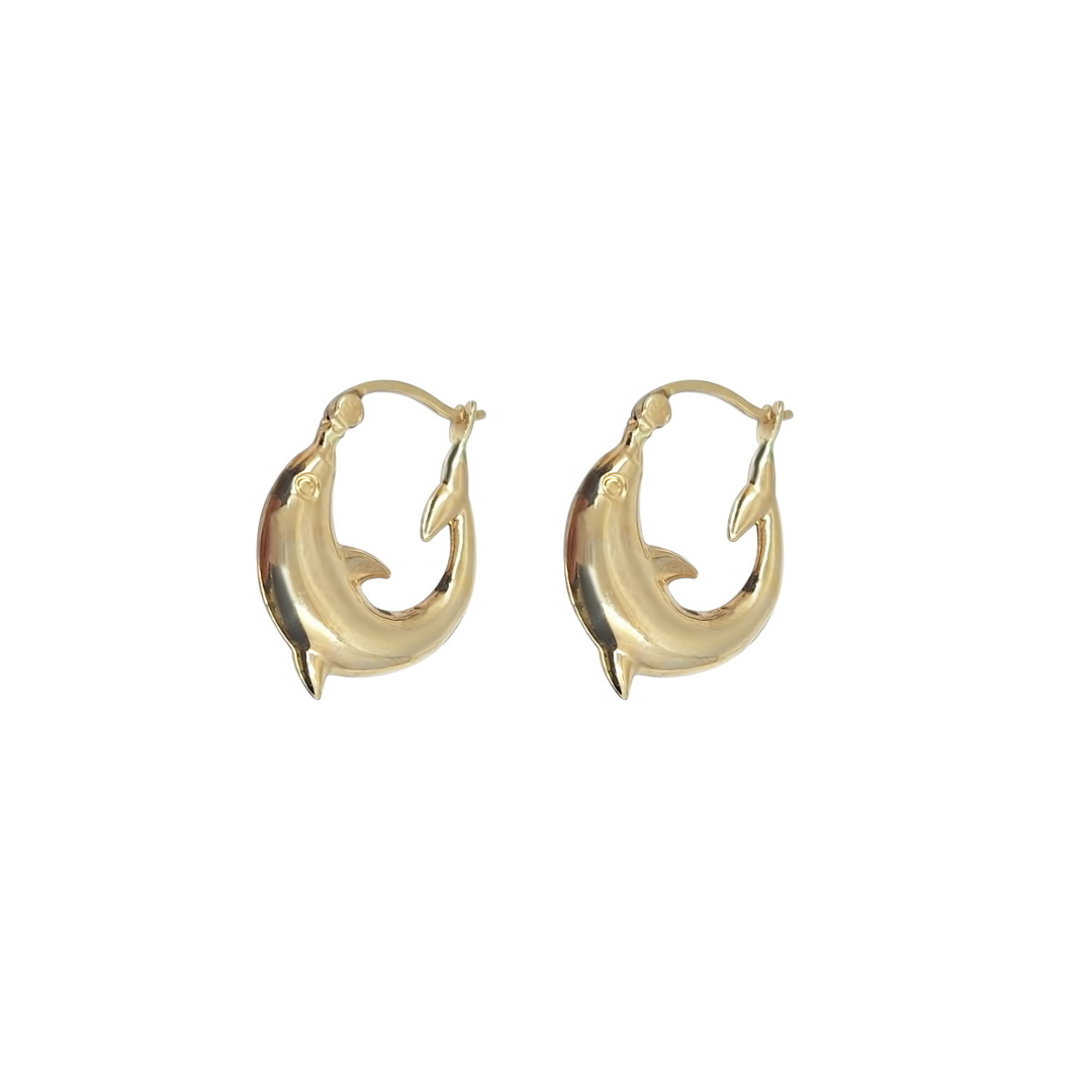 9ct Yellow Gold Dolphin Creole Earrings