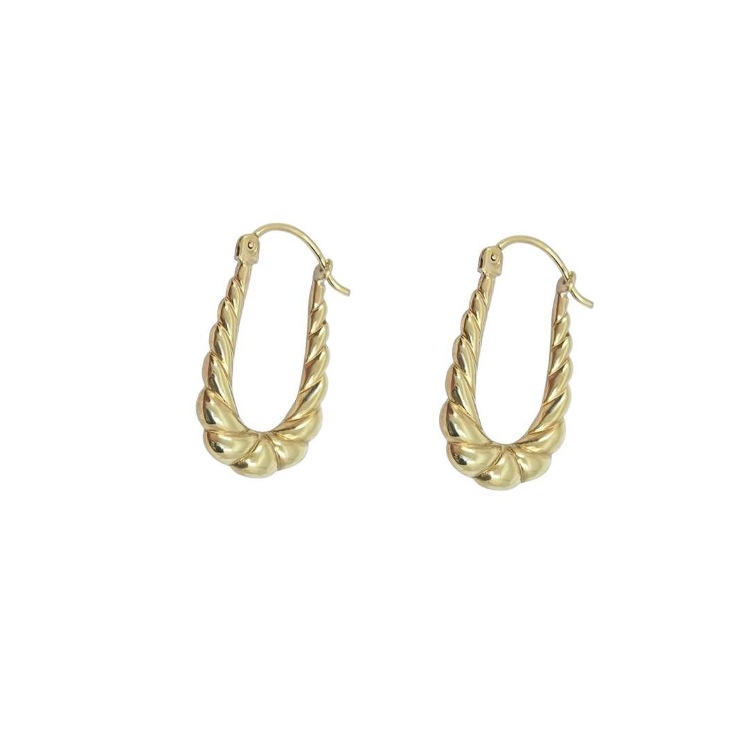 9ct Yellow Gold Oval Patterned Creole Earrings