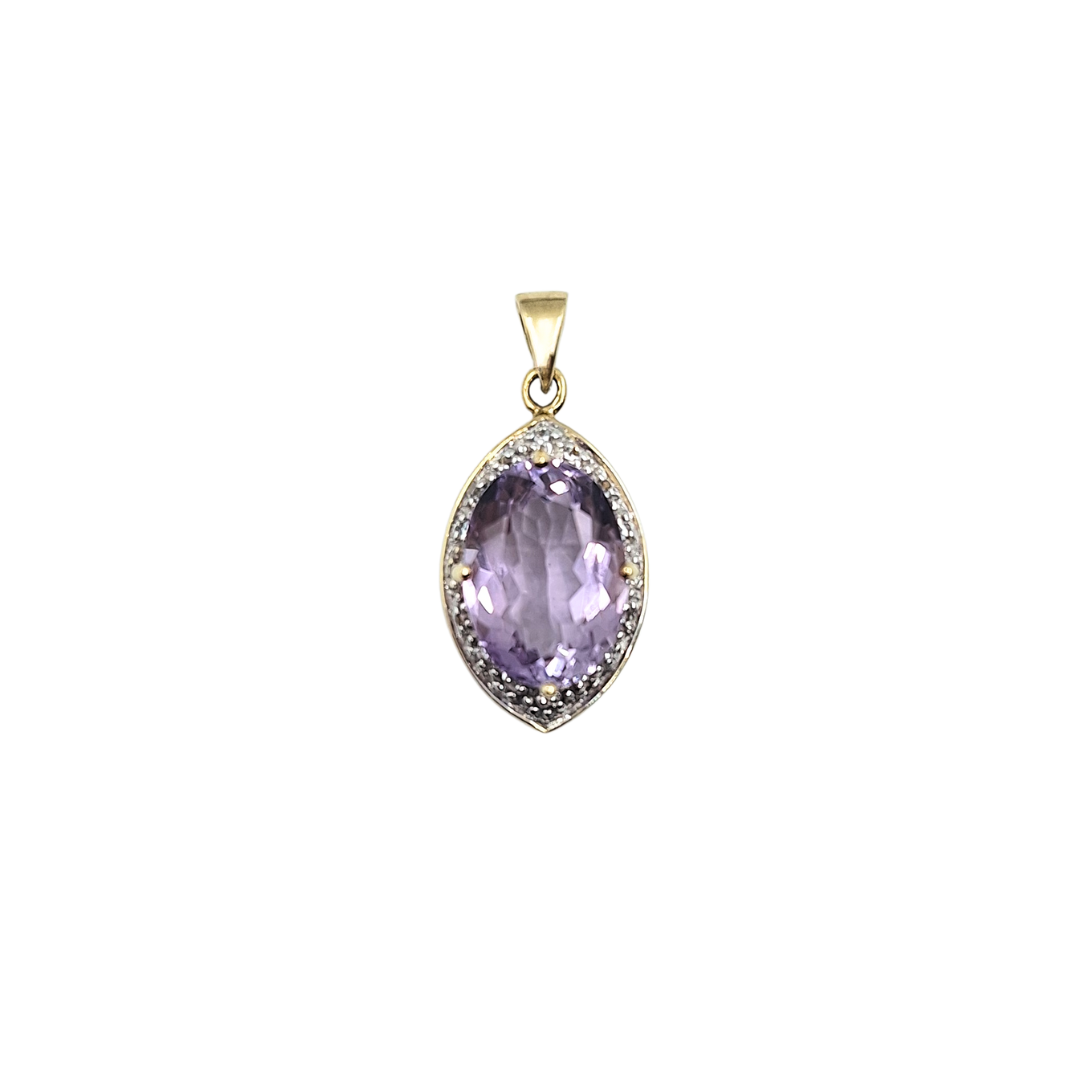 9ct Yellow Gold Amethyst & Diamond Pendant