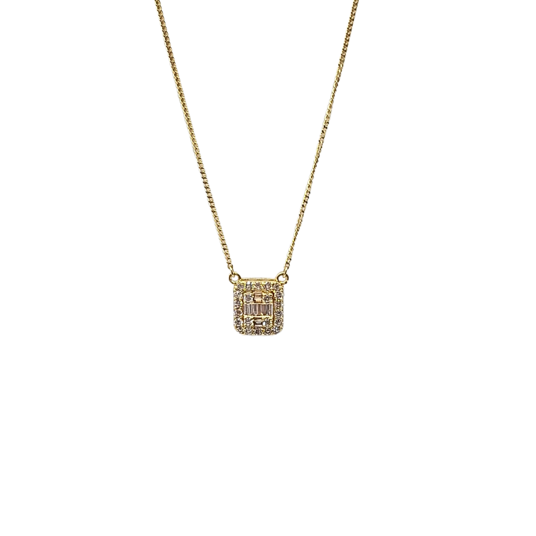 18ct Yellow Gold Baguette & Round Diamond Cluster Necklace